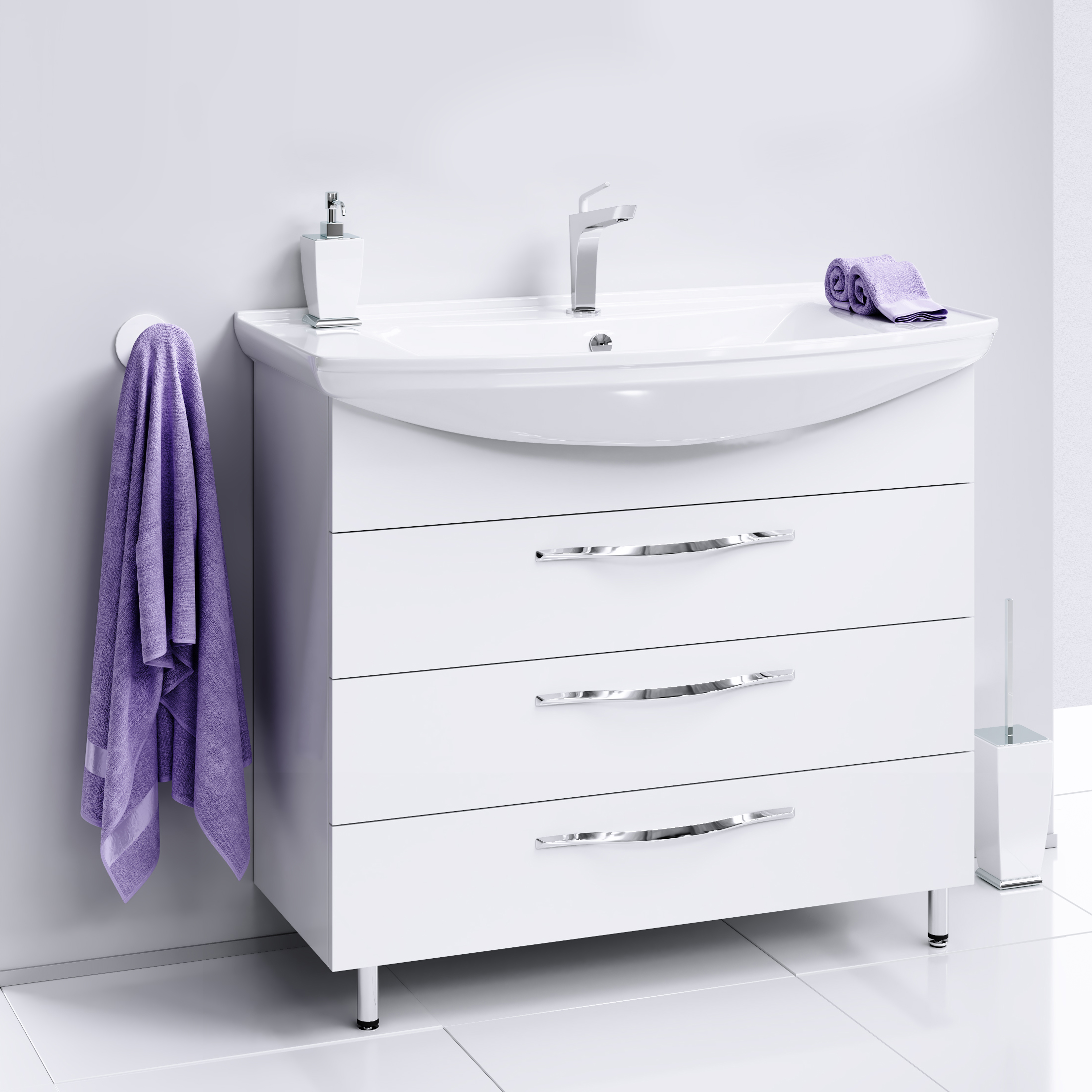 Тумба с раковиной Aqwella Allegro 105 с 3 ящиками - 1