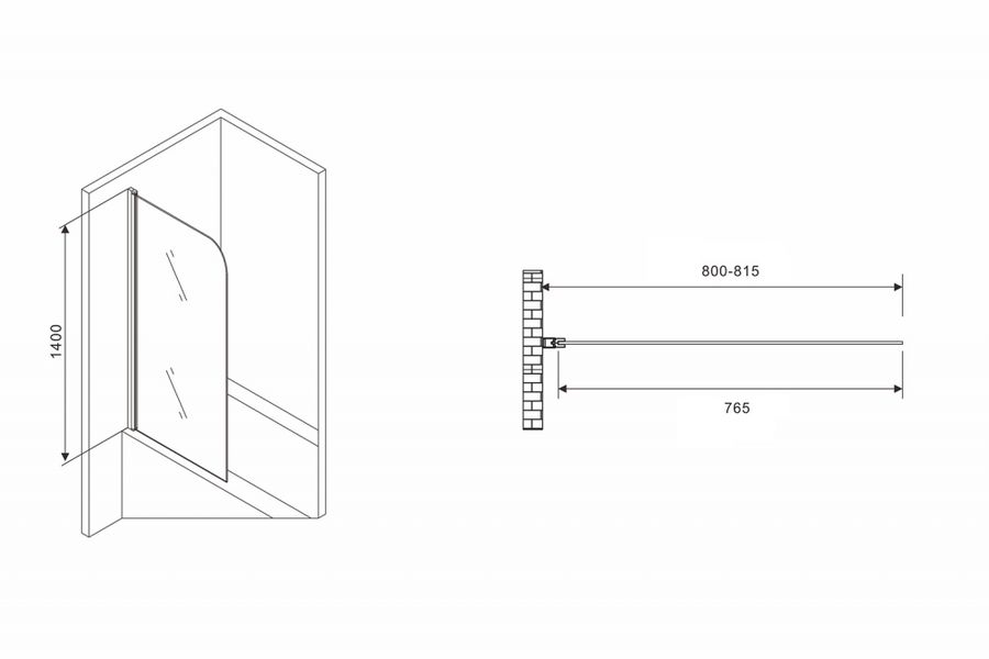 Шторка на ванну ABBER Ewiges Wasser 80х140 профиль черный  AG52080B - 2