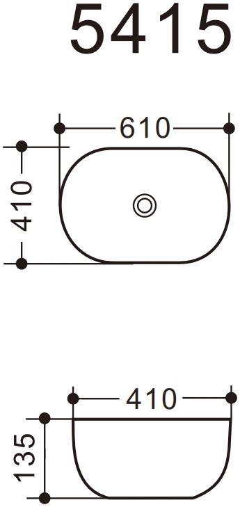 Раковина керамическая накладная AM5415-W, цвет белый глянец, 610x410x135 мм - 3