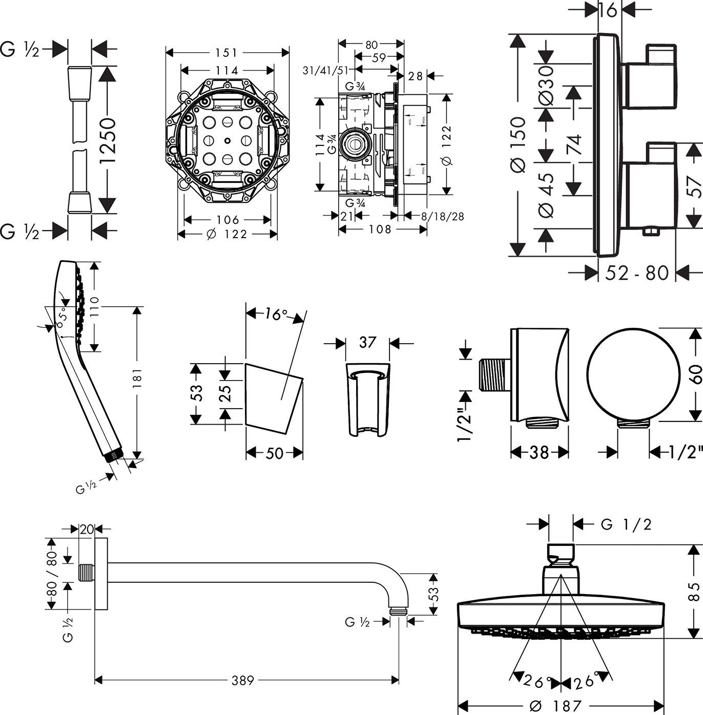 Душевой комплект Hansgrohe Croma Select S 27295000 С ВНУТРЕННЕЙ ЧАСТЬЮ - 9
