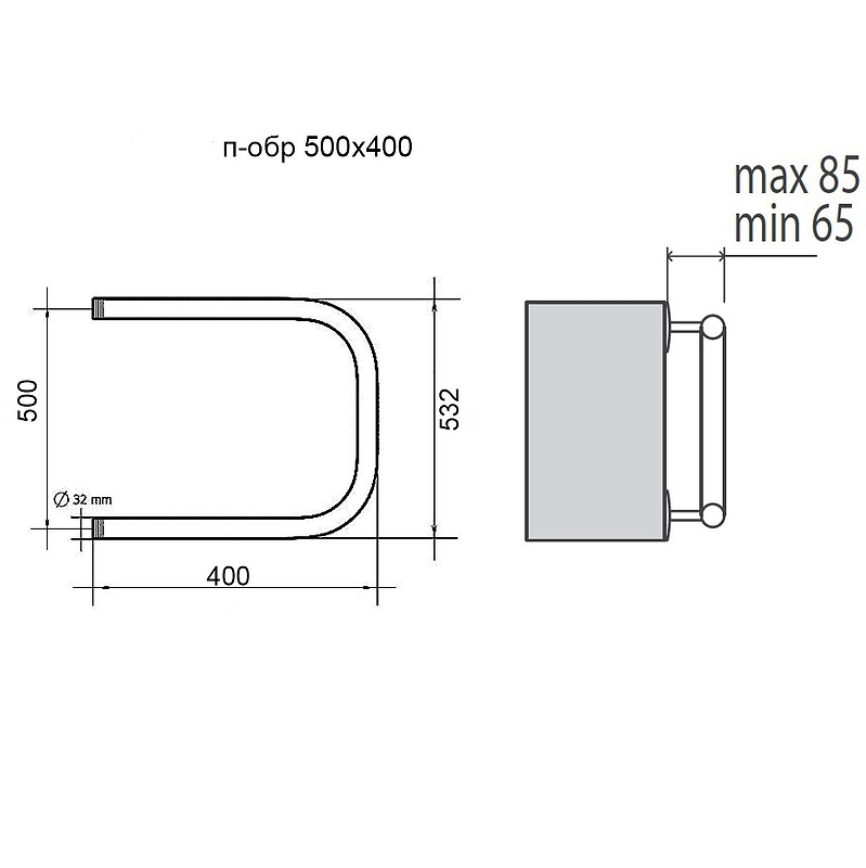 Водяной полотенцесушитель Terminus П-образный 500х400 Хром 4620768881459 - 1