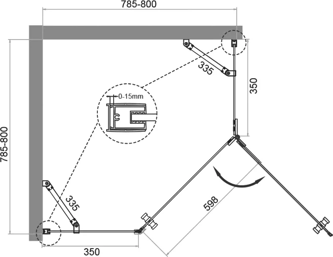 Душевой уголок BelBagno Kraft 80х80 R профиль хром стекло прозрачное KRAFT-P-1-80-C-Cr-R - 6