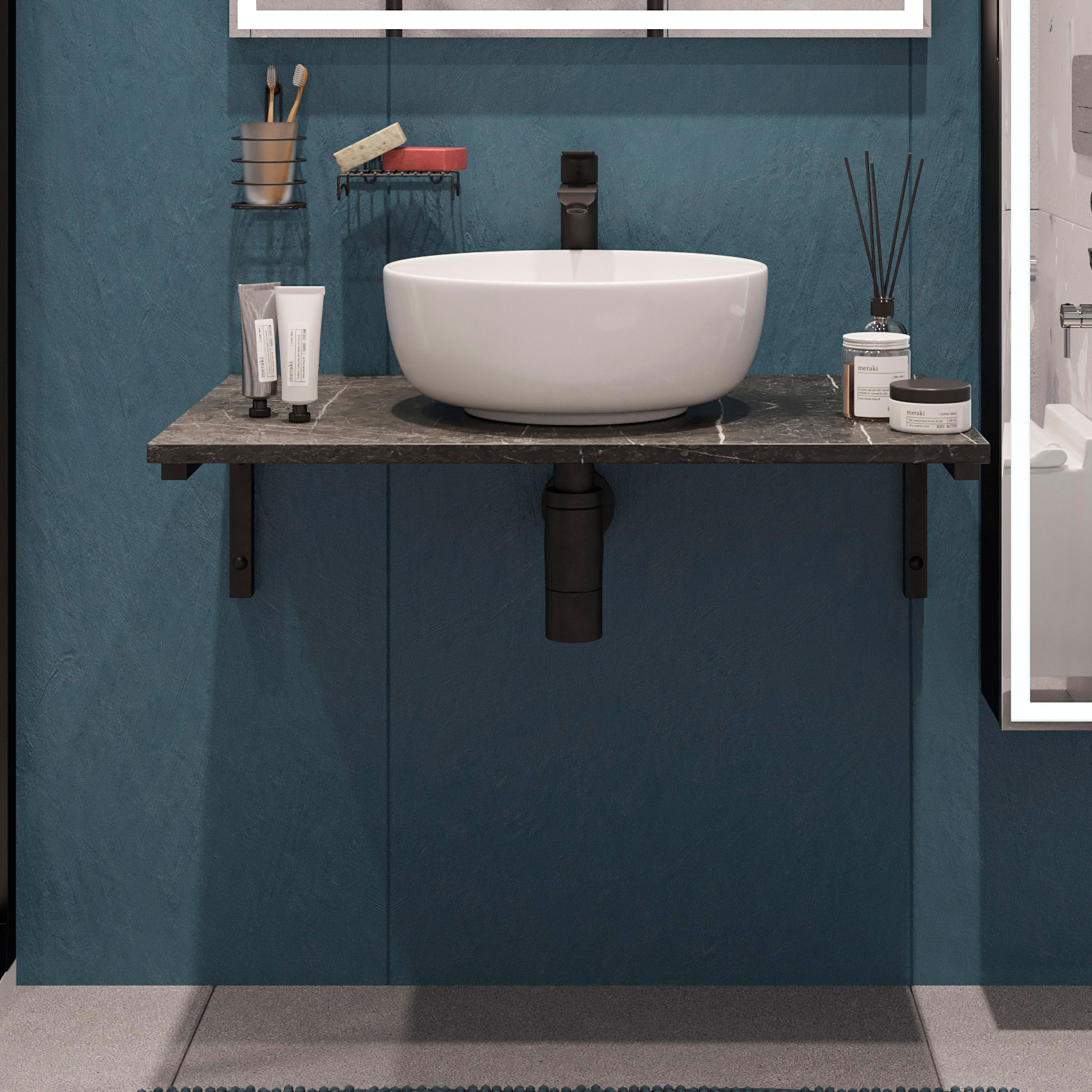 Столешница с раковиной DIWO Элиста 80 чёрный мрамор, с раковиной Moduo 40 RING 555107 - 0