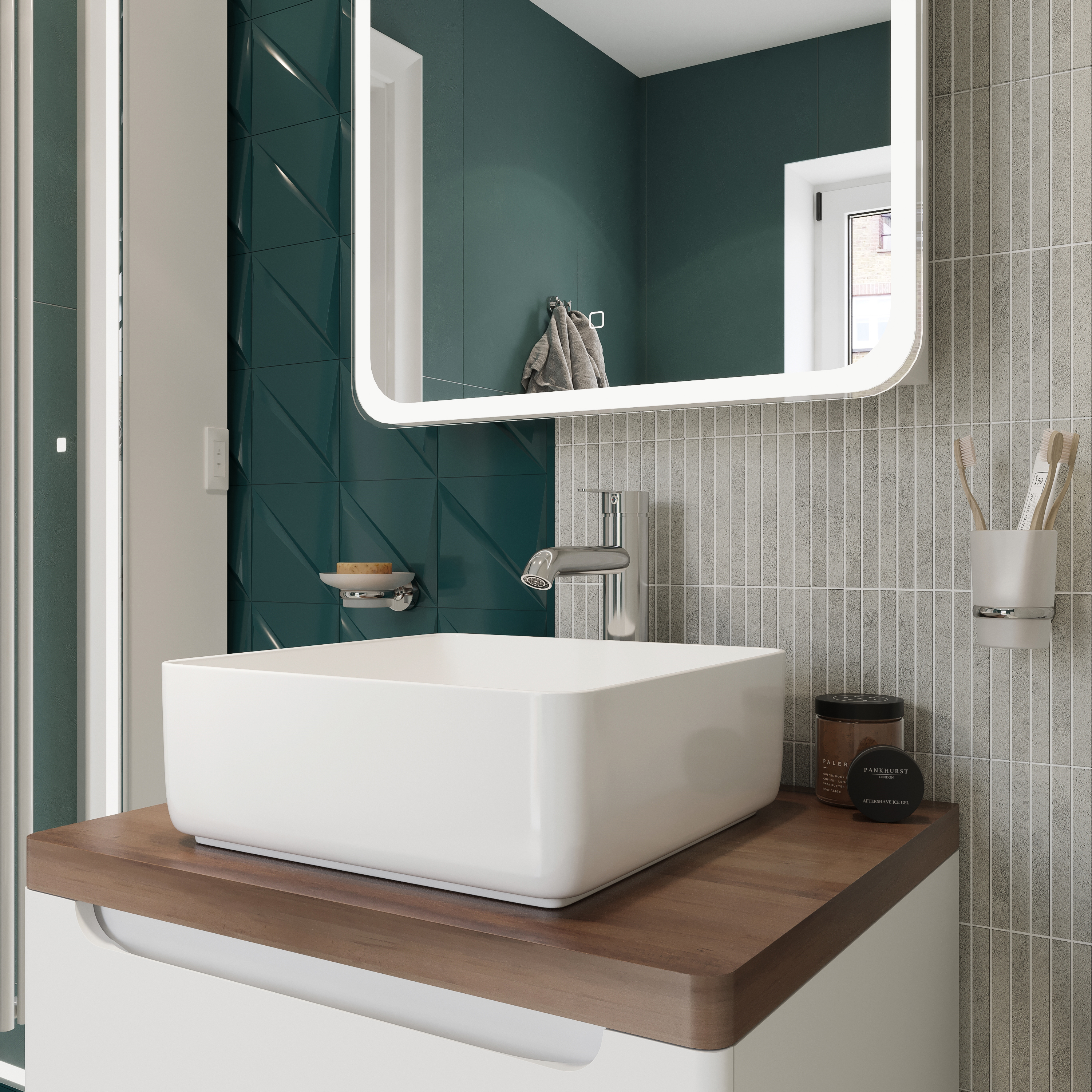 Тумба с раковиной STWORKI Берген 60 белая с темной столешницей, City 1 549372 - 4