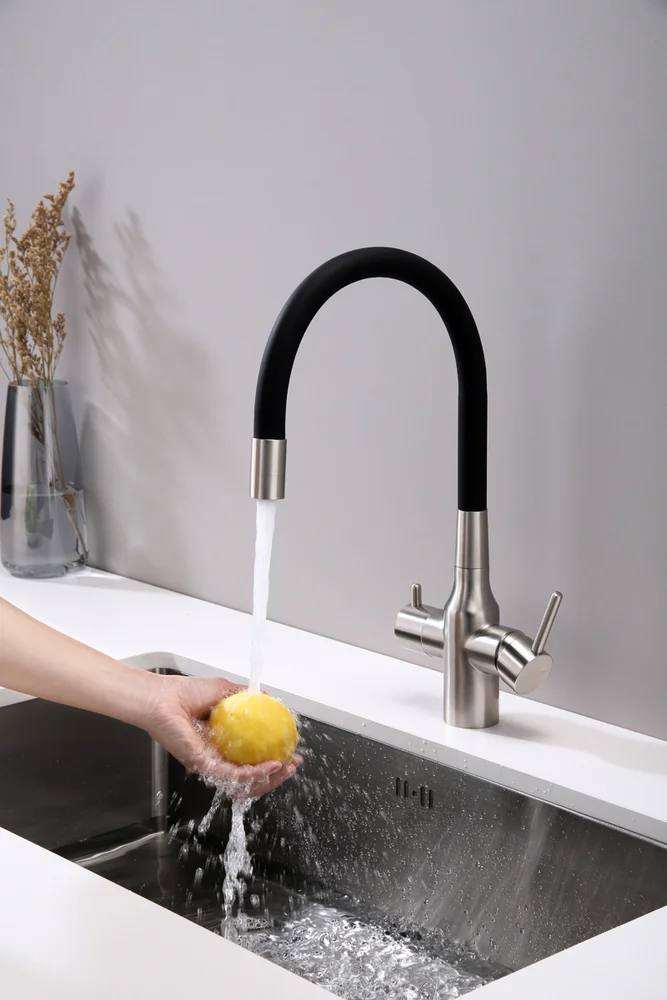 Смеситель для кухни Paulmark Salix с гибким изливом сталь - черный матовый Sa213419-NI - 4