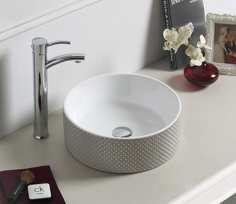 Раковина накладная CeramaLux NC 38.5 см белый/серый  78310 - 0