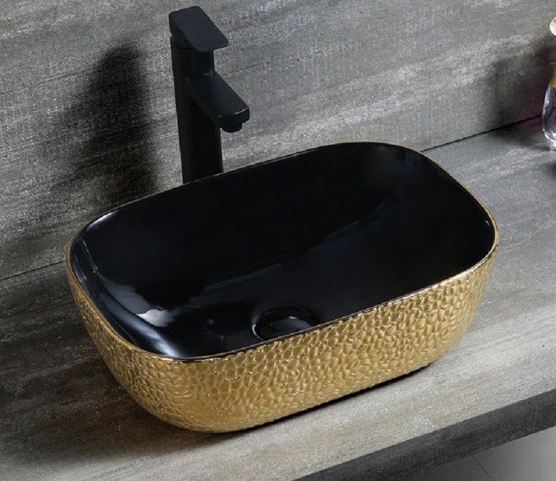 Раковина накладная CeramaLux NC 46 см черный/золото  D1333H022 - 2