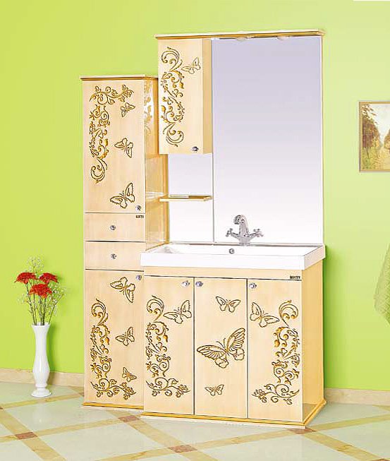 Тумба с раковиной Misty Бабочка 90 бежевая, патина - 3