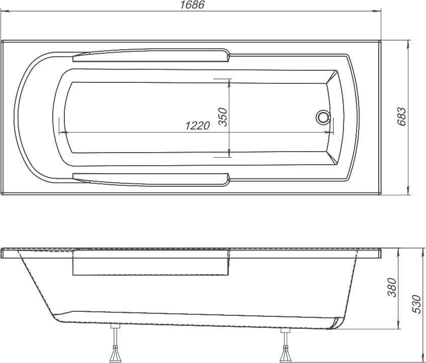 Акриловая ванна DIWO Ростов 170х70 пристенная, встраиваемая, с подлокотниками 462407 - 5