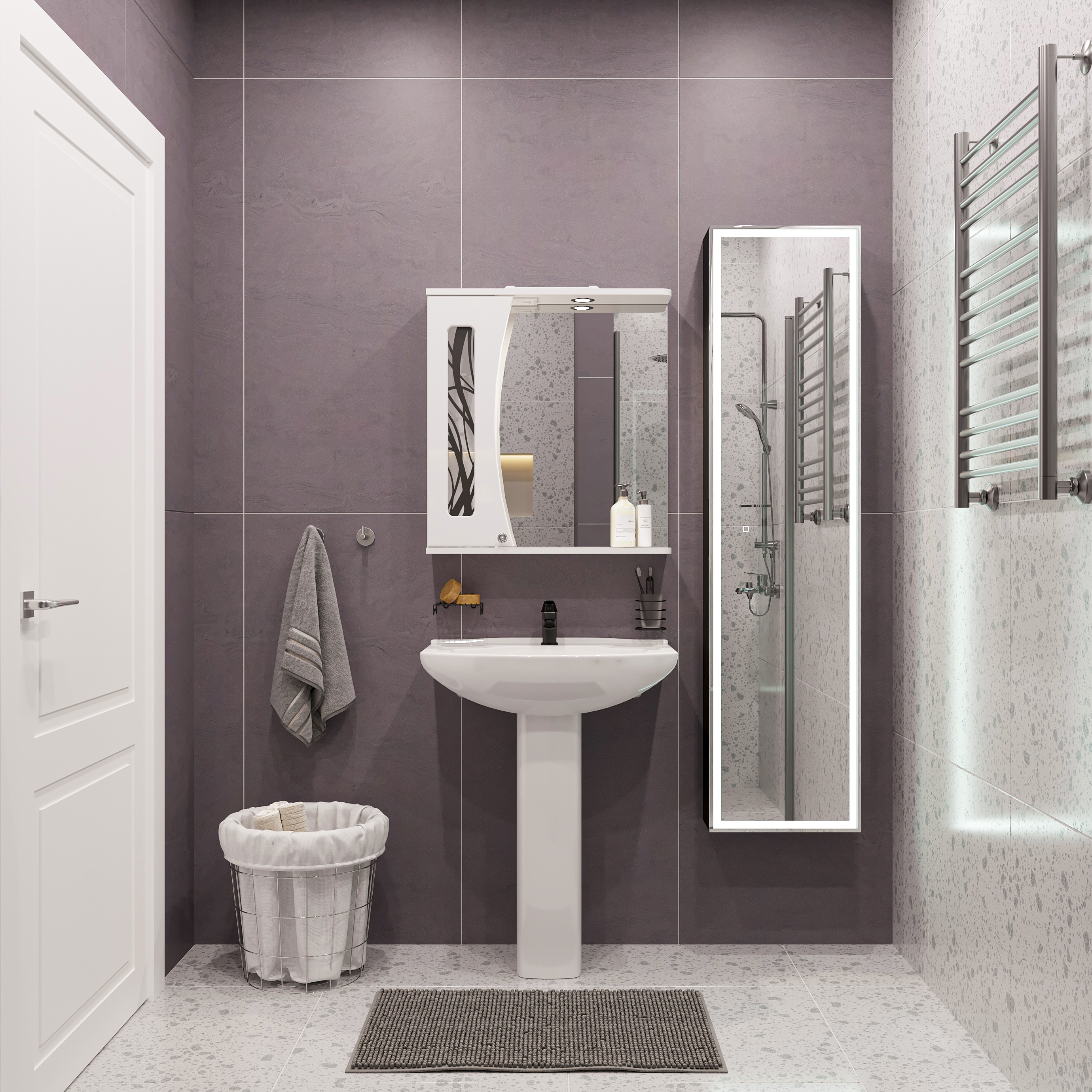 Комплект  Раковина DIWO Дмитров 0113 + Зеркало DIWO Муром L, 65 + Сифон для раковины Wirquin Минор с отводом для стиральной машины + Пьедестал для рак 550556 - 0