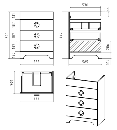 Тумба с раковиной Misty Лейла 60 белая глянцевая УТ000011634 - 2