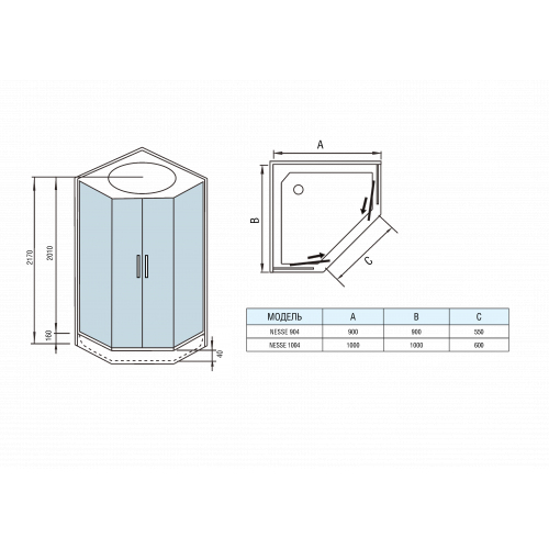 Душевая кабина Weltwasser WW500 Nesse 1004 100х100 хром  10000003285 - 1