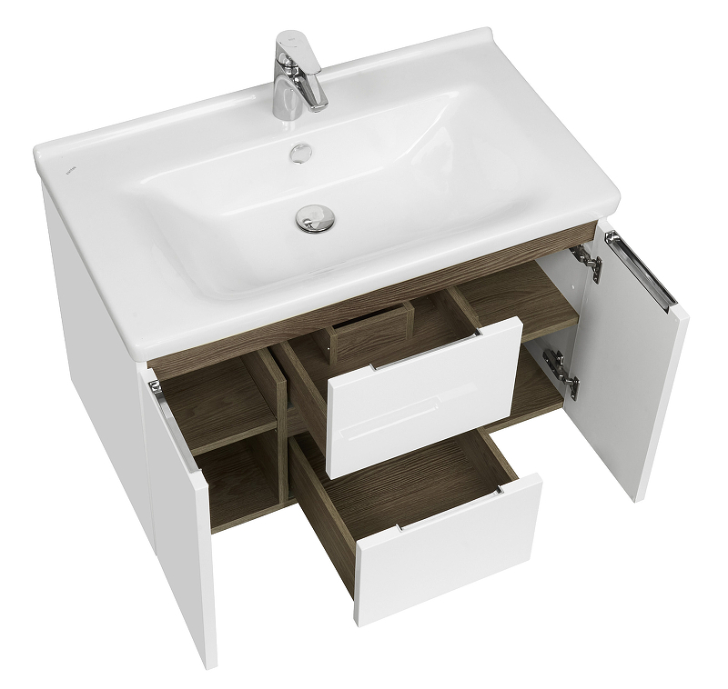 Тумба с раковиной Aquaton Рене 80 белый-темное дерево 1A2586K0NRC80 - 2