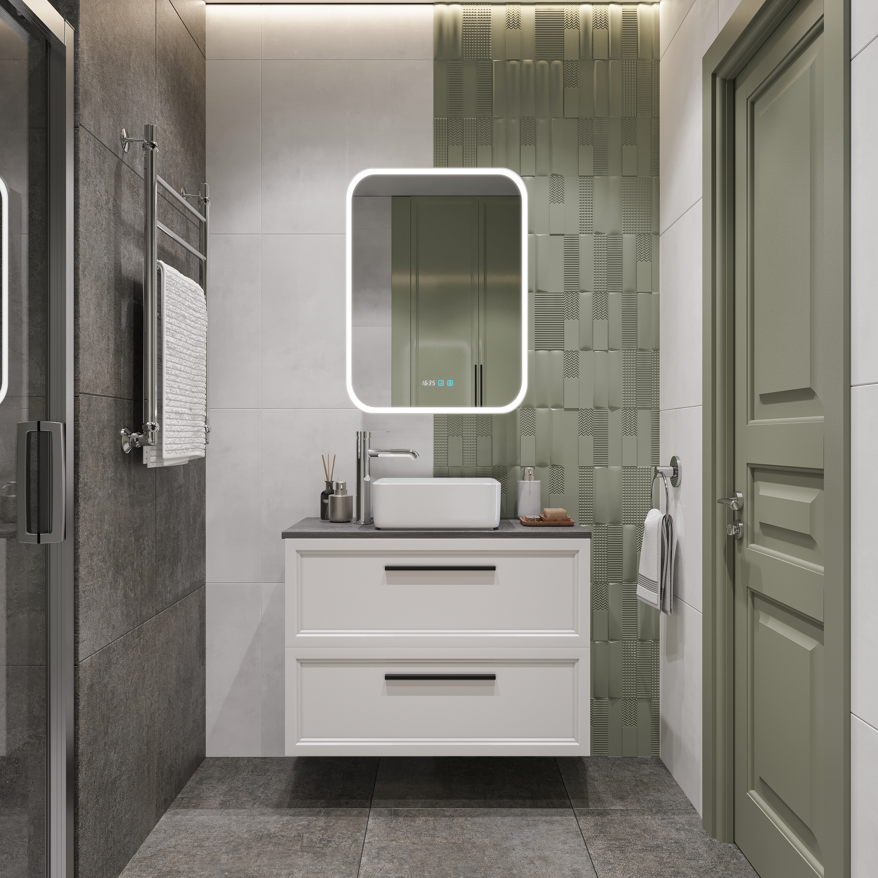 Зеркало-шкаф STWORKI Алта 60 см, с LED подсветкой и часами, смарт, прямоугольное, сенсорное управление LED-00002579 - 1