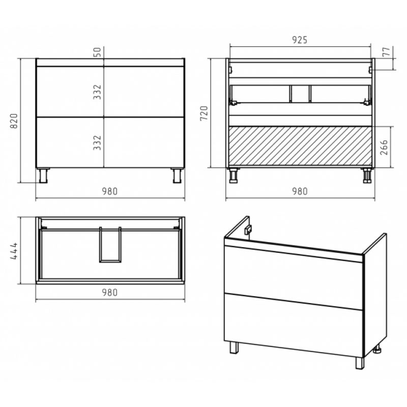 Тумба под раковину напольная Misty Атлантик 100 серая матовая П-Атл-01100-5012Я - 1