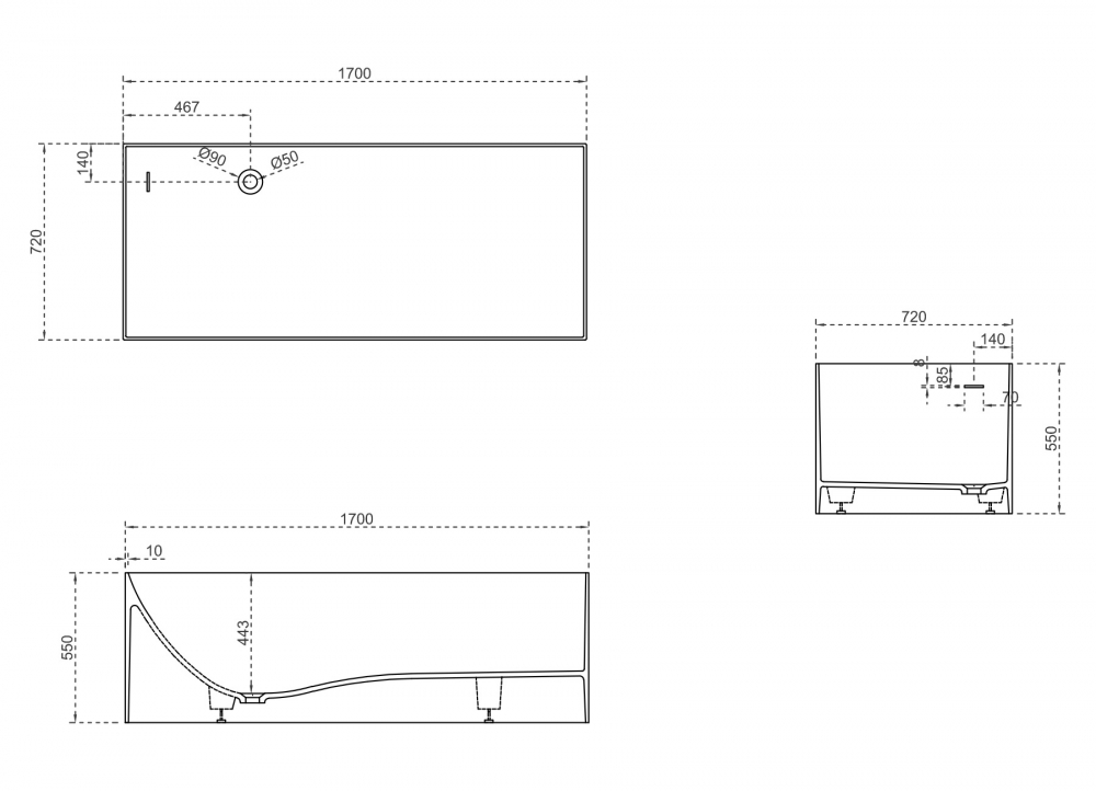 Ванна из искусственного камня ABBER Stein AS9640-1.7 белая матовая - 5