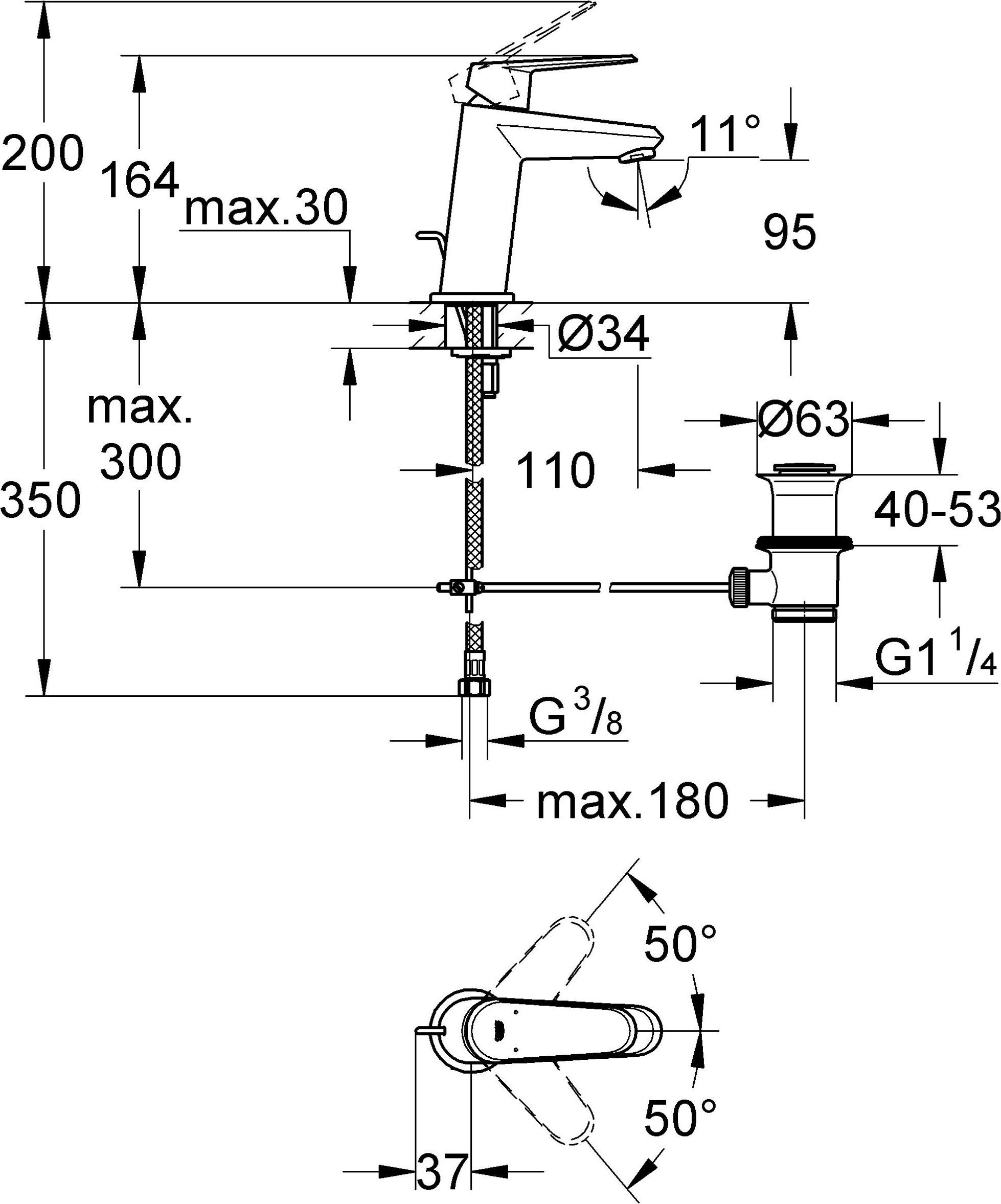 Смеситель Grohe Eurodisc Cosmopolitan 23049002 для раковины - 11