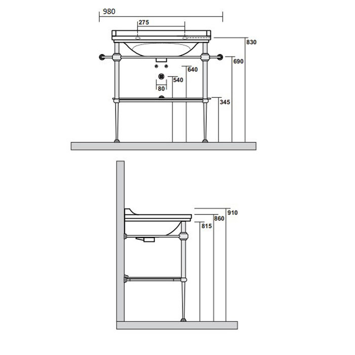 Kerasan Waldorf Металлическая структура для раковины 80см, со стеклянной полочкой, цвет хром (из 2-х коробок: арт. 919790+920290 и 920001) 9197K1cr - 1