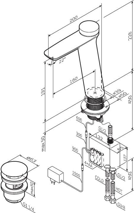 Термостат Am.Pm Inspire V2.0 F50A93400 TouchReel электронный, для раковины, с донным клапаном - 10