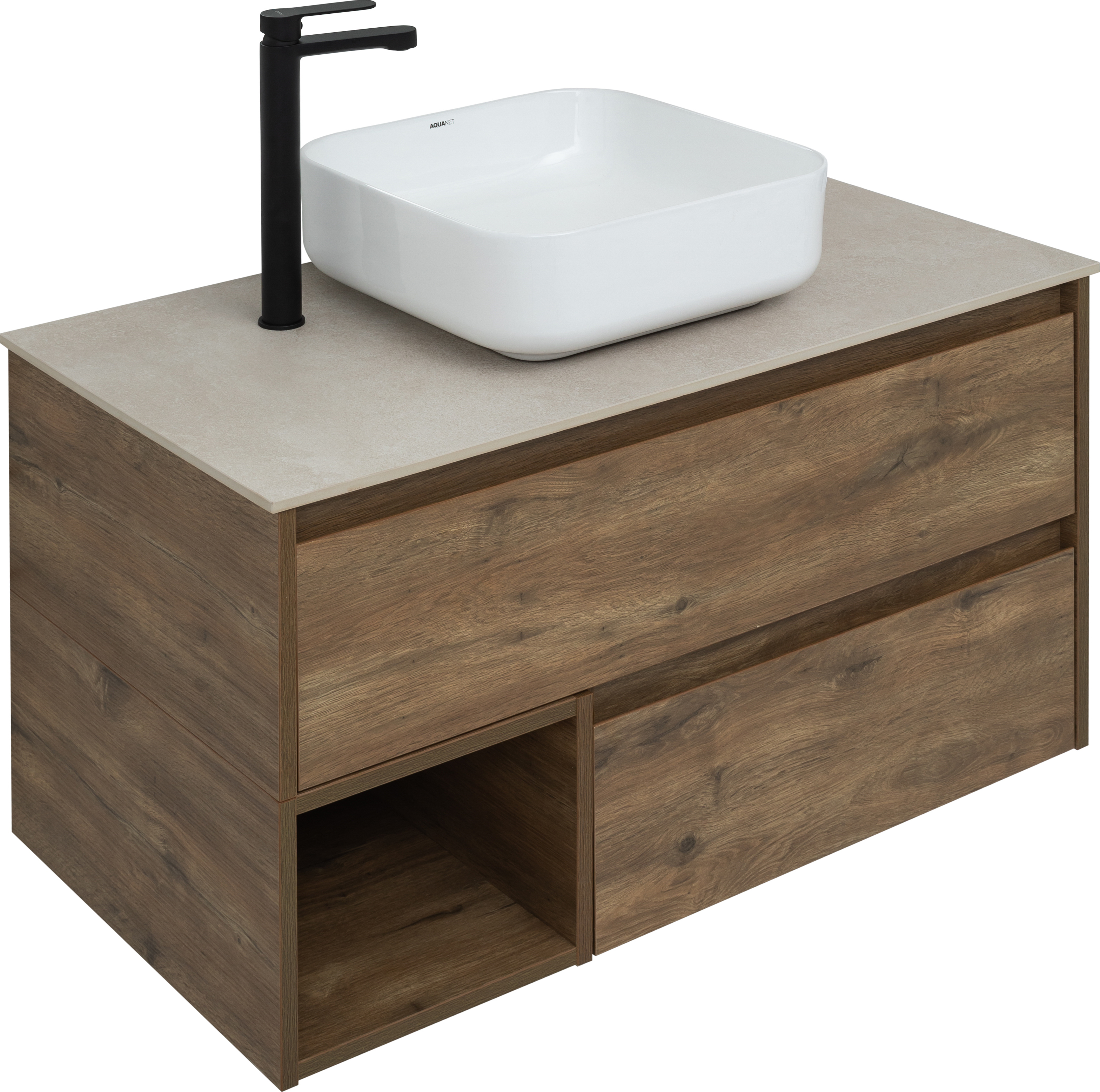 Тумба с раковиной STWORKI Карлстад 90 дуб рустикальный, простоун беж, с отверстием для смесителя в столешнице 425505 - 4