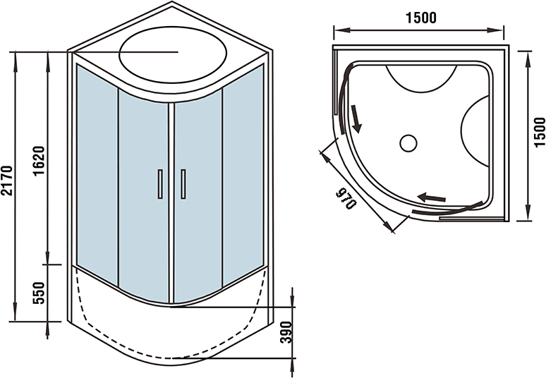 Душевой бокс Weltwasser WW500 EMMER 15055 150х150 хром  10000003291 - 14