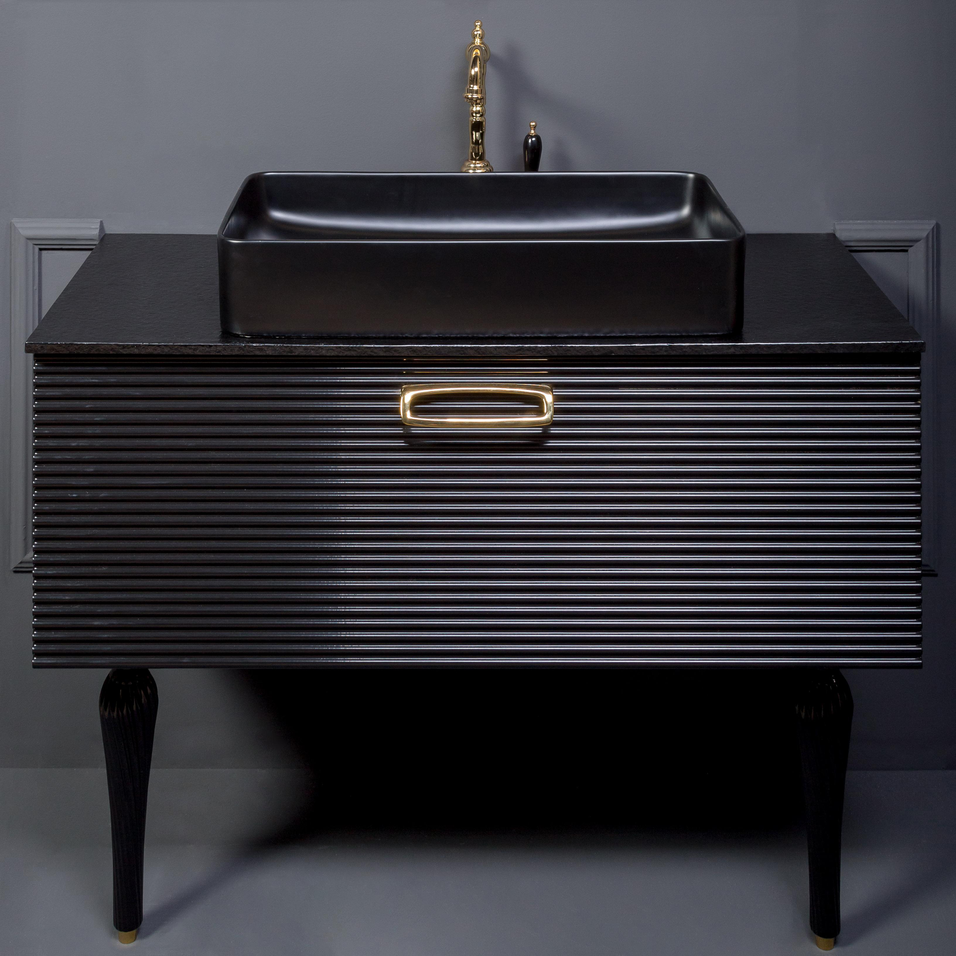 Тумба под раковину Armadi Art Vallessi Avangarde Linea 80 черный - золото 842-080-BG - 1