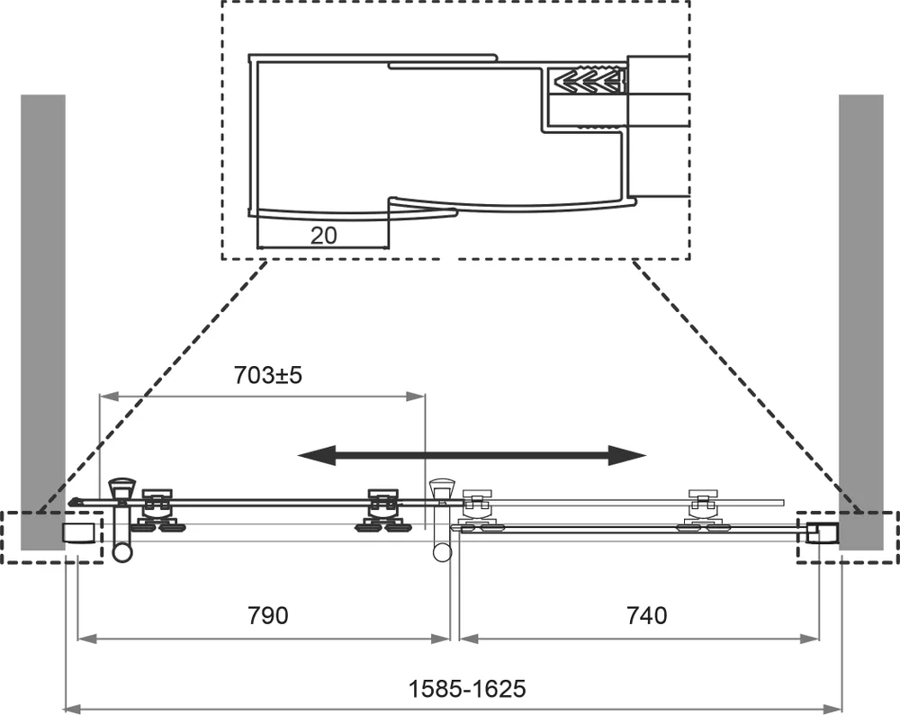 Душевая дверь BelBagno Uno 160 стекло прозрачное  UNO-195-BF-1-160-C-Cr - 3