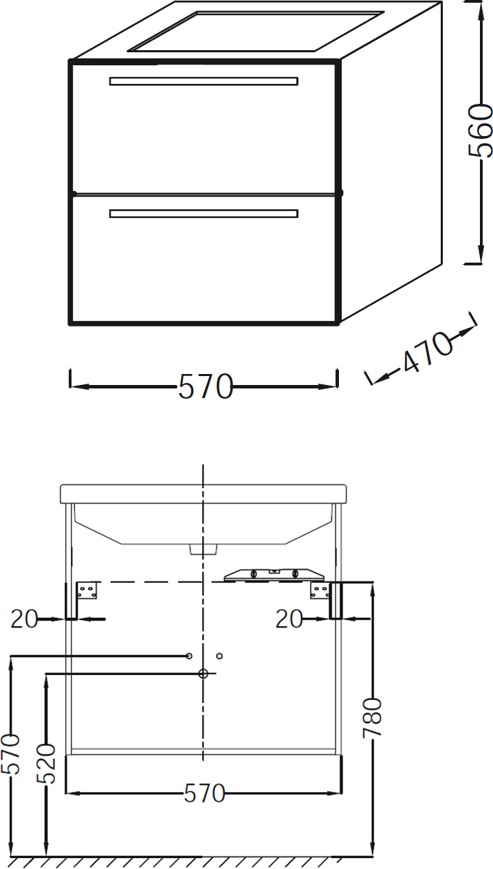 Тумба с раковиной Jacob Delafon Struktura 60 белая, с 2 ящиками - 3