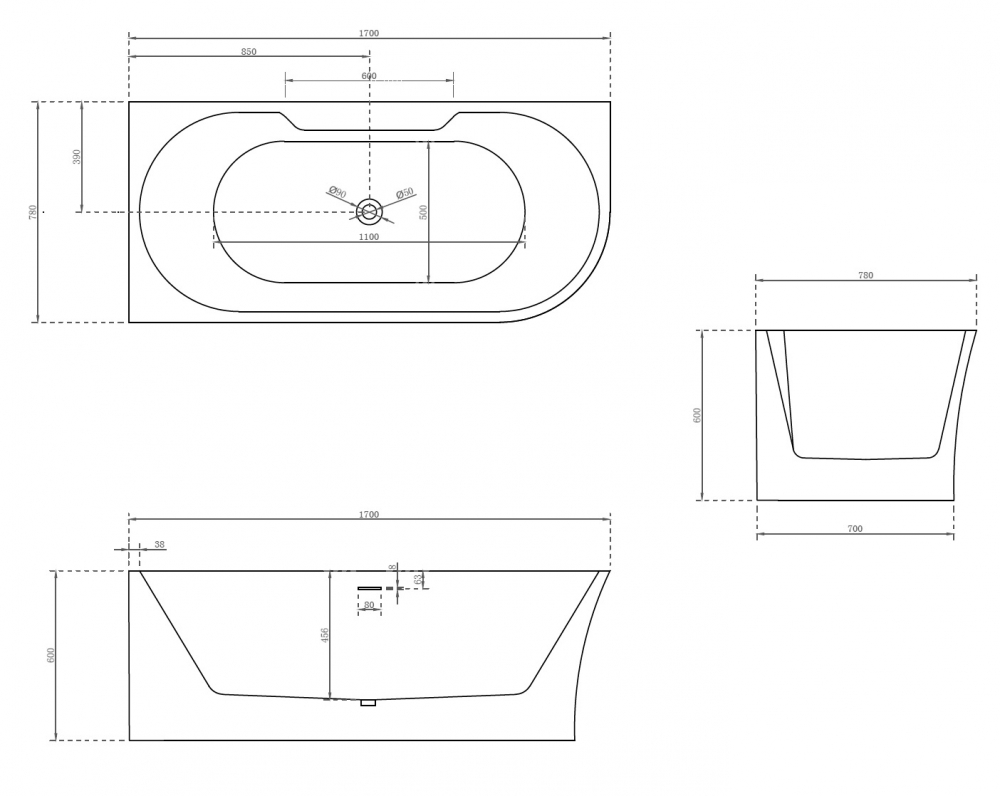 Акриловая ванна Abber 170x78, левая  AB9335-1.7 L - 3