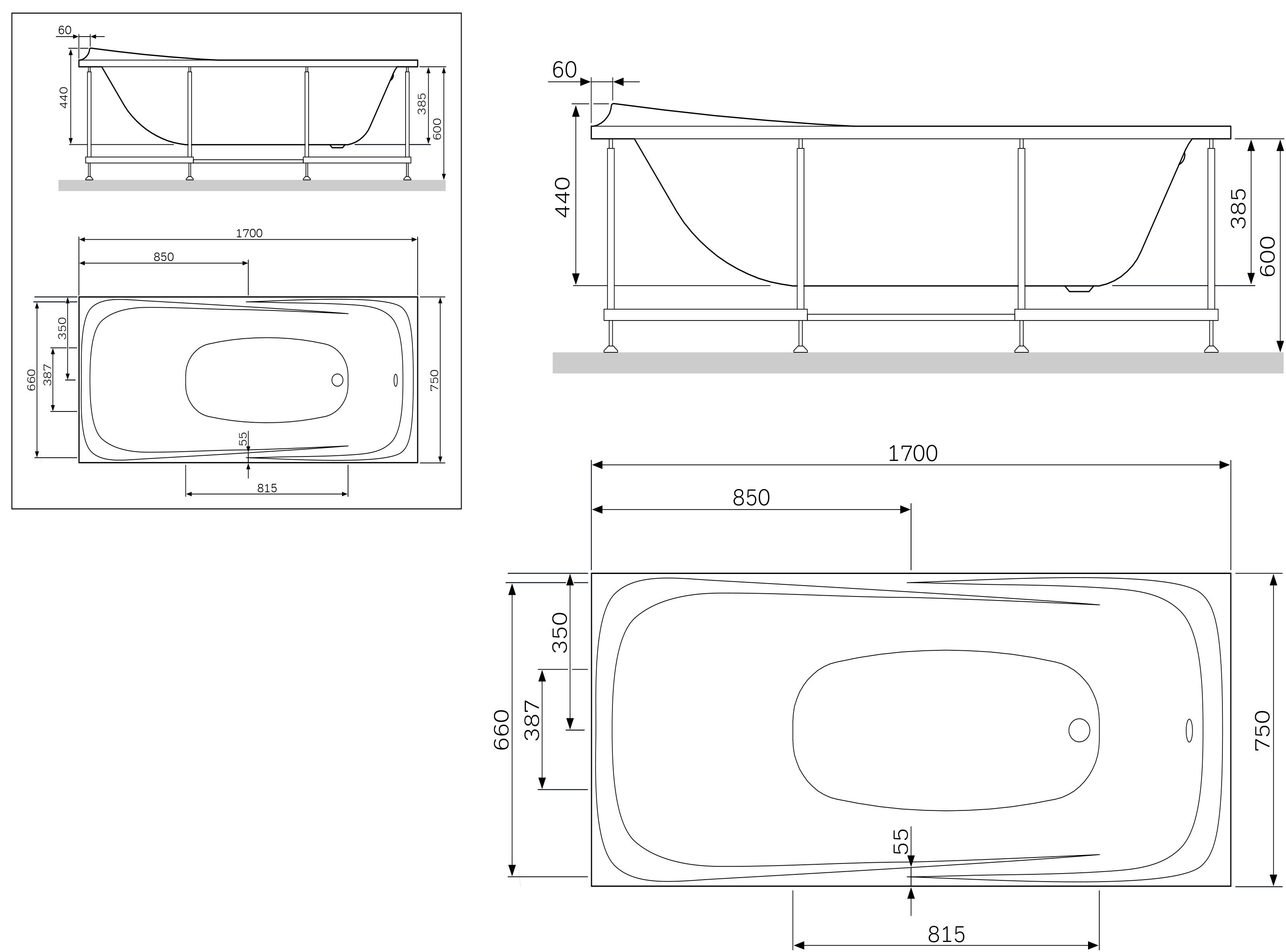 W30A-170-075W-R Sensation, каркас для ванны акриловой A0 170х75 см - 2