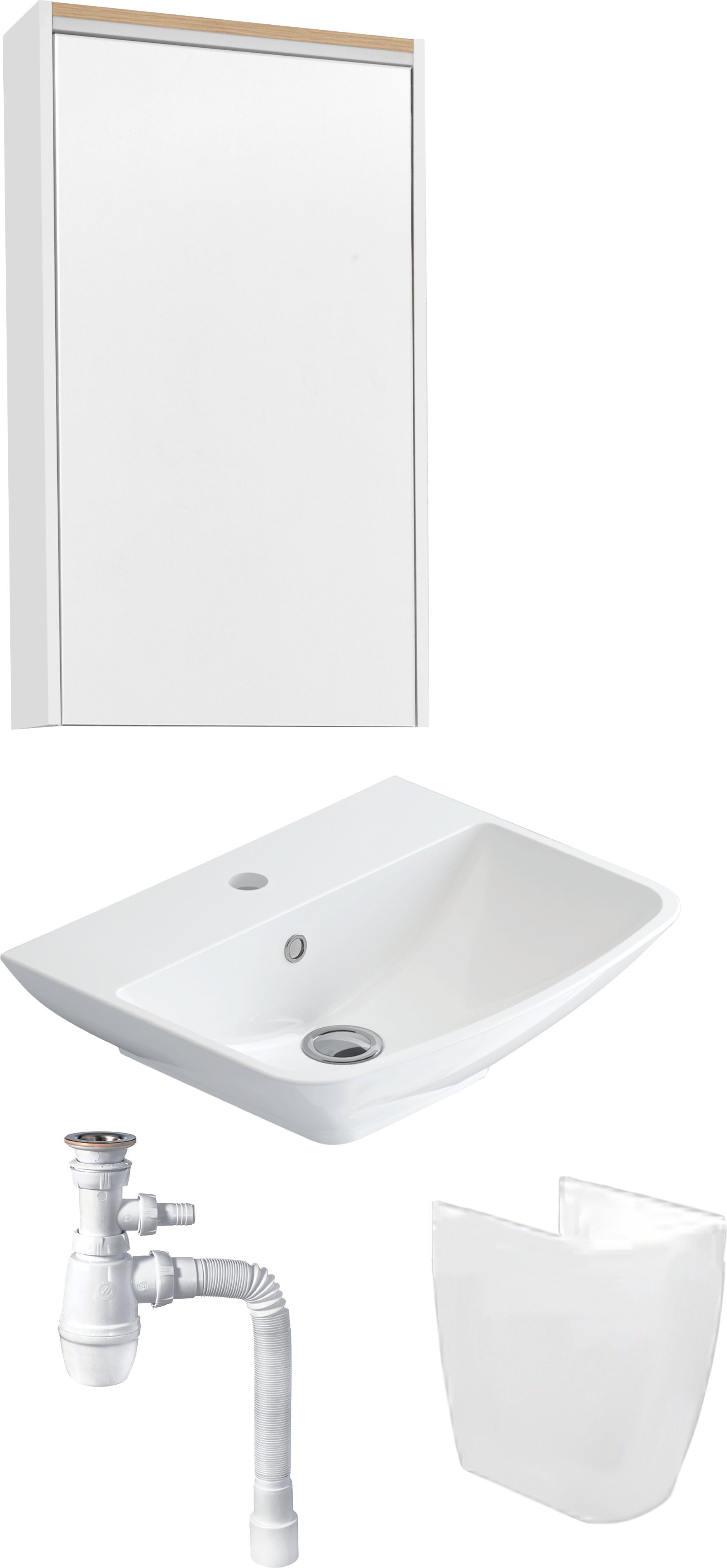 Комплект раковина с полупьедесталом  Раковина STWORKI Дублин 50 + Сифон для раковины Wirquin Минор с отводом для стиральной машины + Полупьедестал STW 560912 - 2