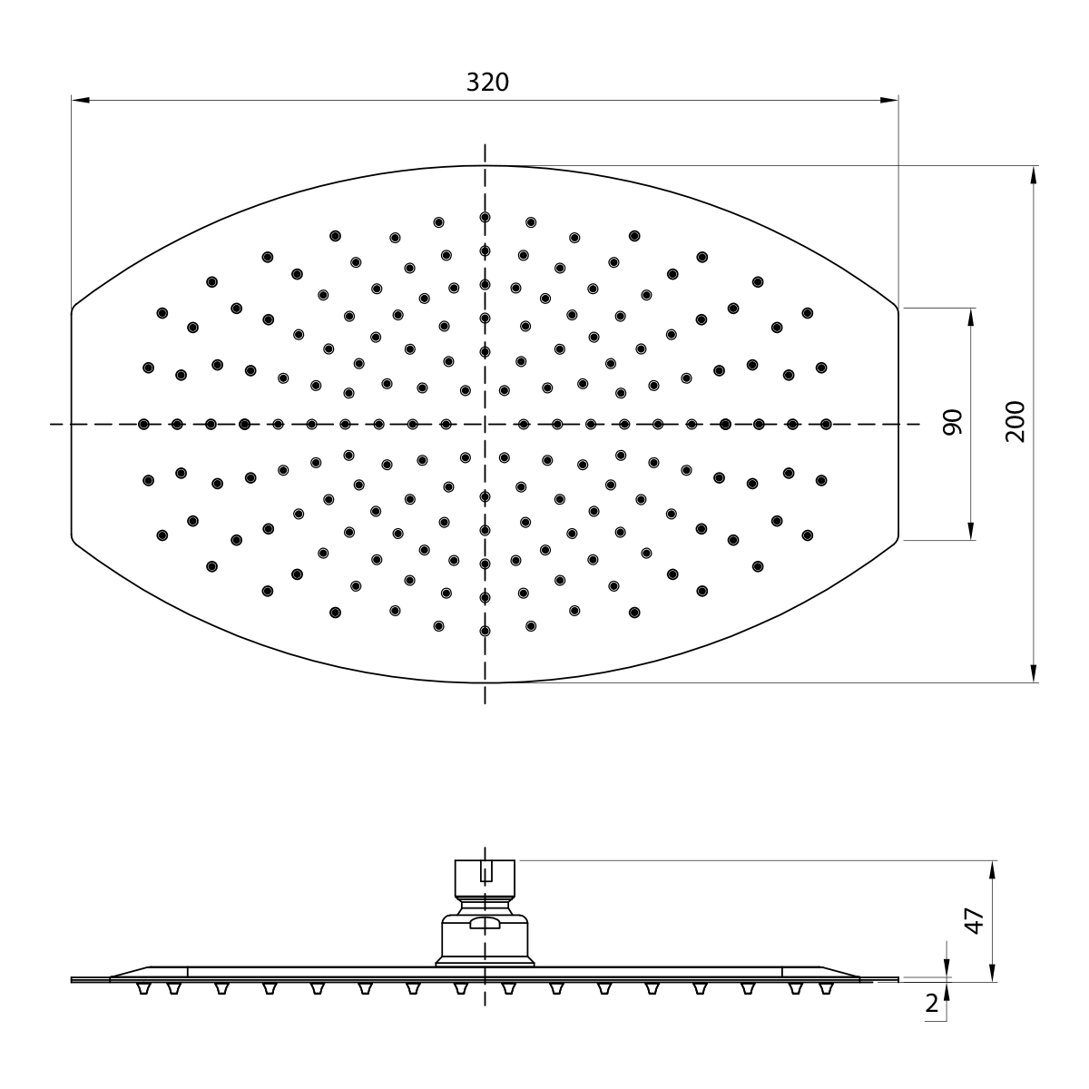 Душевая лейка верхняя Lemark LM9485S, овальная, 320х200 мм., нерж. сталь - 1