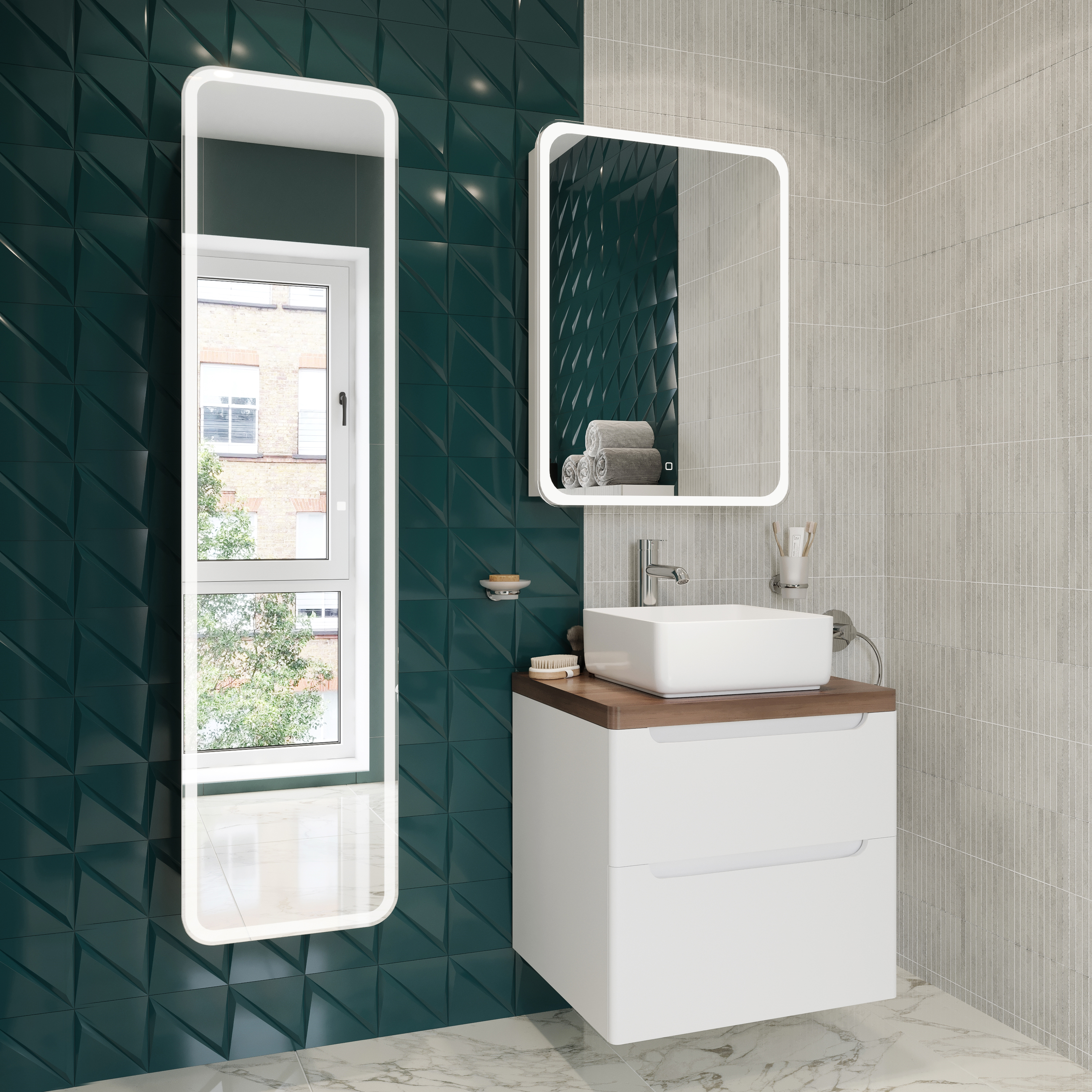 Тумба с раковиной STWORKI Берген 60 белая с темной столешницей, City 1 549372 - 3