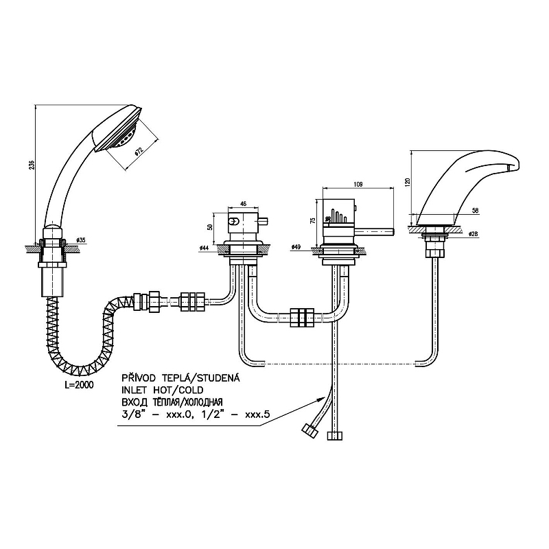 Смеситель на борт ванны термостатический Rav Slezak Dunaj золото DT271.5PZ - 1