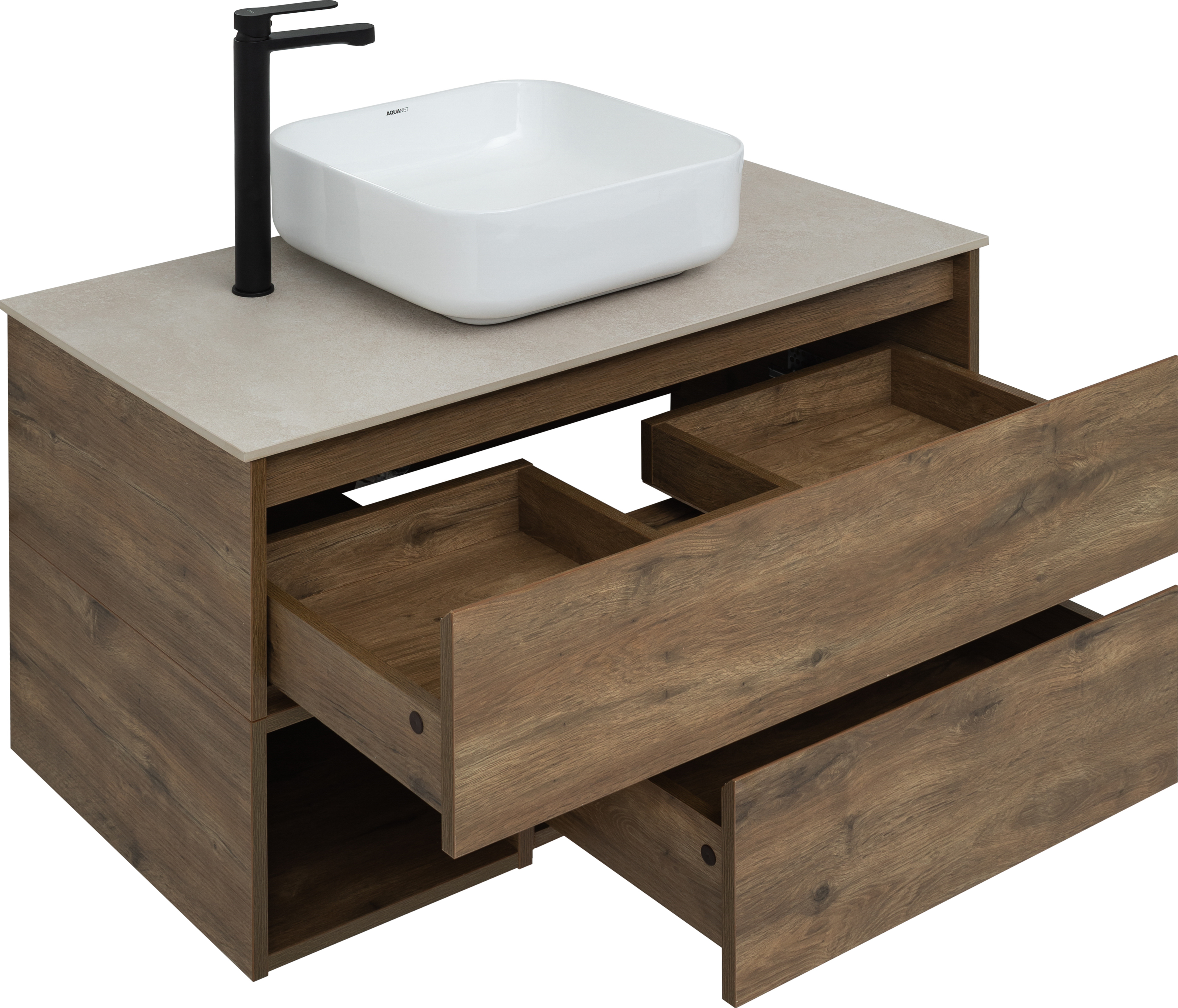 Тумба с раковиной STWORKI Карлстад 90 дуб рустикальный, простоун беж, с отверстием для смесителя в столешнице 425505 - 5