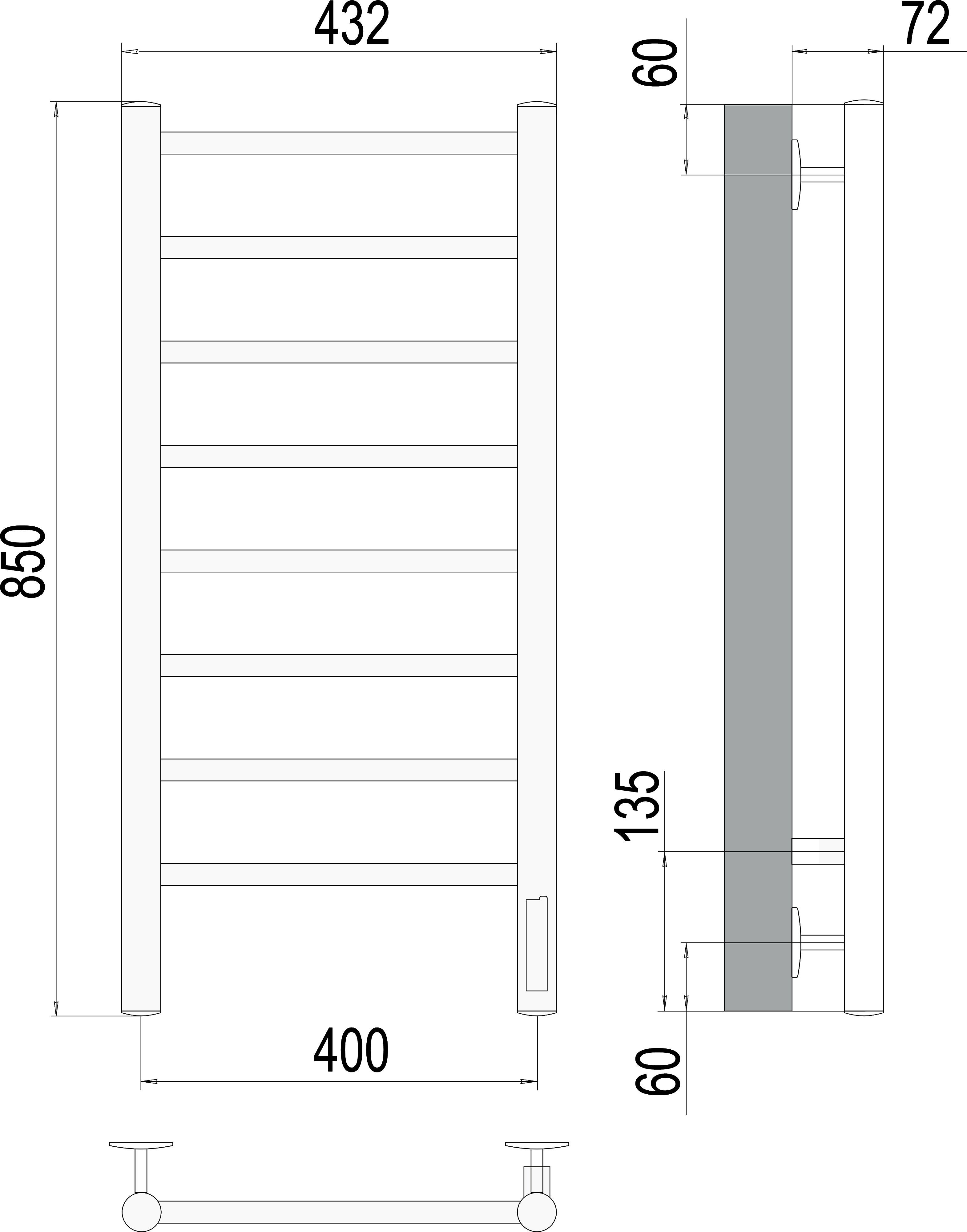 Электрический полотенцесушитель Terminus Аврора П8 400х850 Хром 4670078531162 - 2