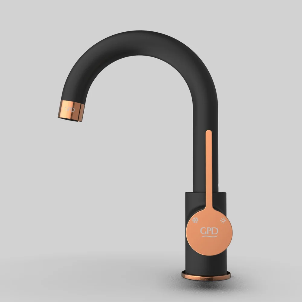 Смеситель для раковины GPD Gildo черный матовый - розовое золото MTL165-S-R - 3