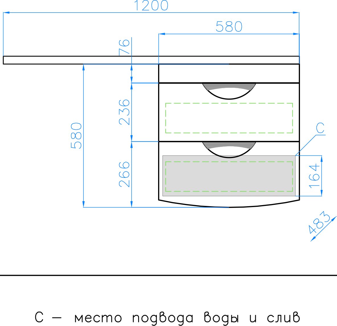Тумба подвесная Жасмин 2 60 (2 ящ.), Космос/Даллас 120, Люкс белая, PLUS ЛС-00000577 - 4