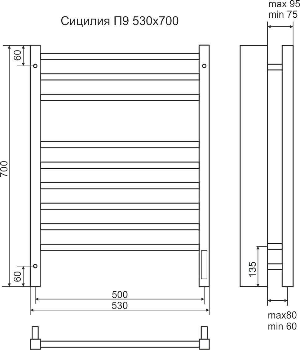 Электрический полотенцесушитель Terminus Сицилия П9 500x700 Хром 4670078526311 - 2
