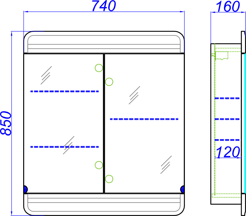 Зеркало-шкаф Aqwella Корсика 74 Kor.04.07 - 4