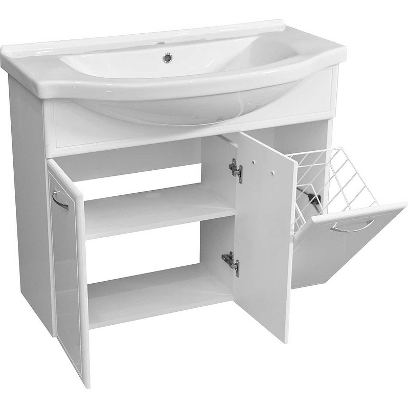 Тумба под раковину Stella Polar Концепт Эльбрус 90 с бельевой корзиной белый SP-00000134 - 2