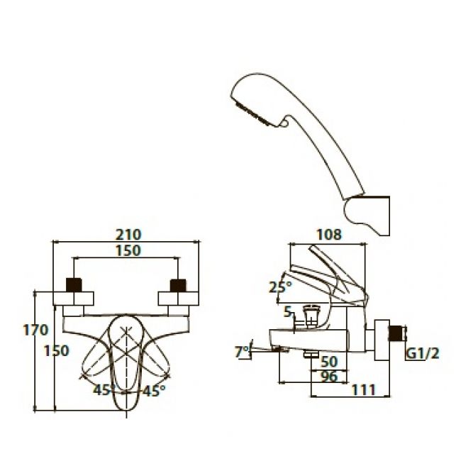 Смеситель Kaiser County 55022 для ванны с душем, хром - 1