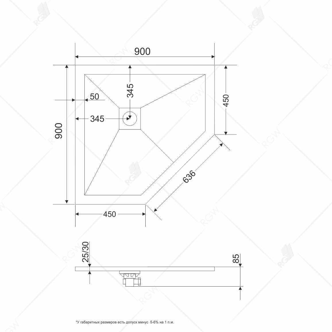 Поддон для душа RGW Stone Tray ST/T-0099G 90х90х2,5 с сифоном 16155099-02 - 1
