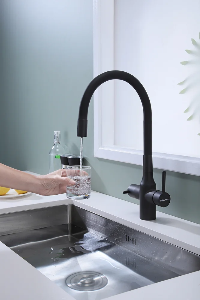 Смеситель для кухни Paulmark Salix с гибким изливом темно серый - черный матовый Sa213419-401 - 3