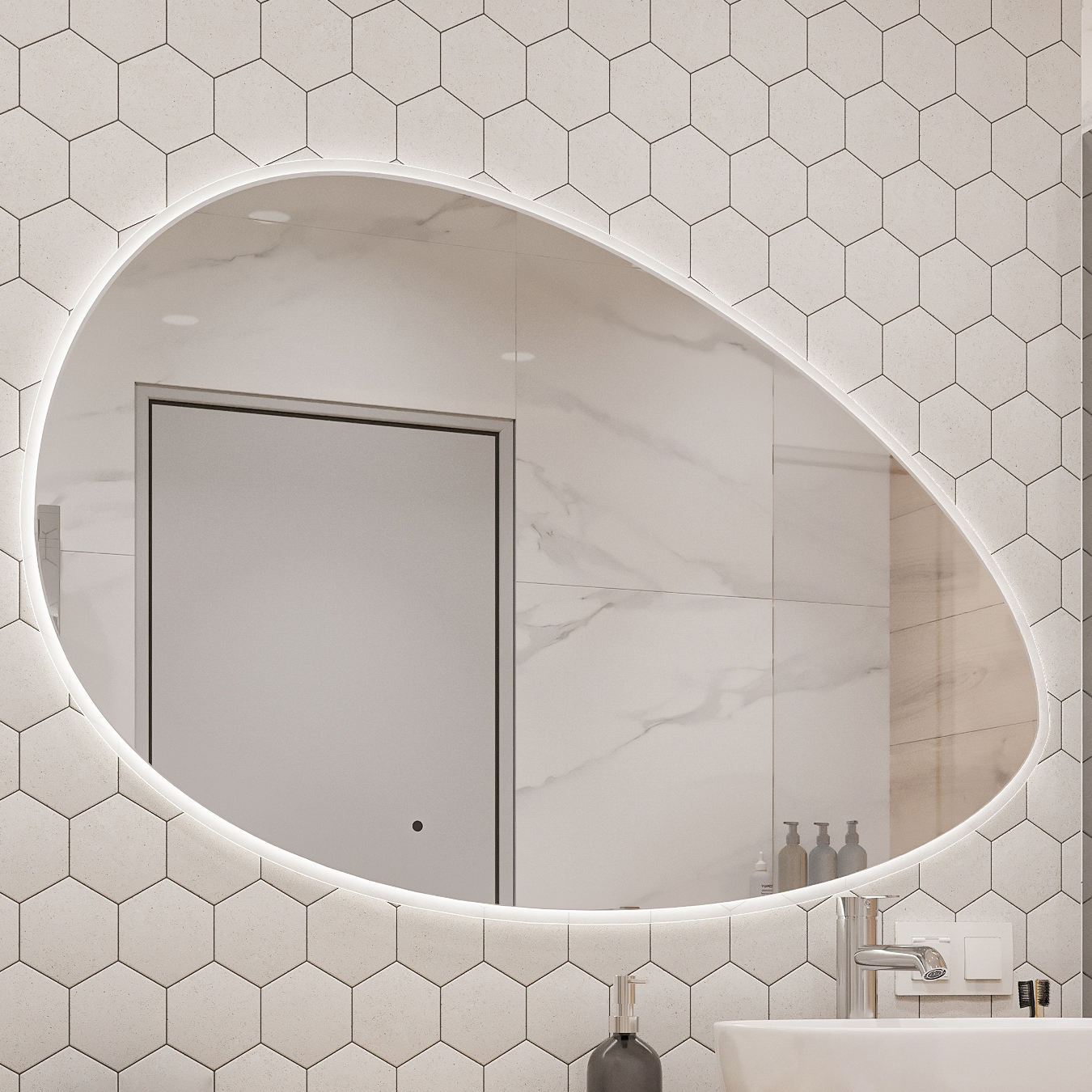 Зеркало STWORKI Скаген 120 с подсветкой, белое, инфракрасное управление,овальное, большое LED-00002578 - 0