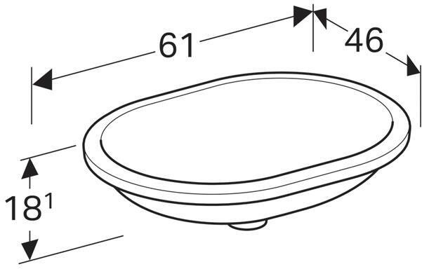 500.758.01.2 Geberit VariForm Раковина с установкой под столешницу  эллиптичекой формы, T1=55х40 см, без отв. под смеситель, без отв. перелива - 4