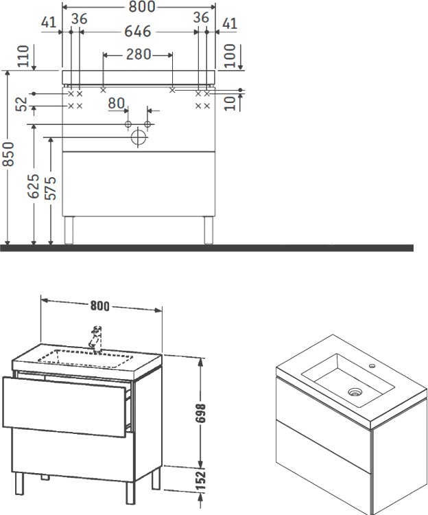 Тумба под раковину Duravit L-Cube 80, напольная, глянцевая белая LC6937O2222 - 1