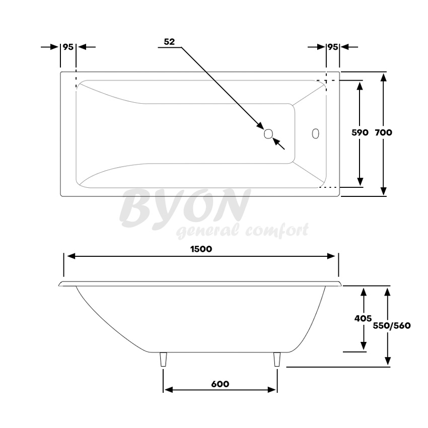 Чугунная ванна Byon Vilma 150x70  Н0000204 - 6
