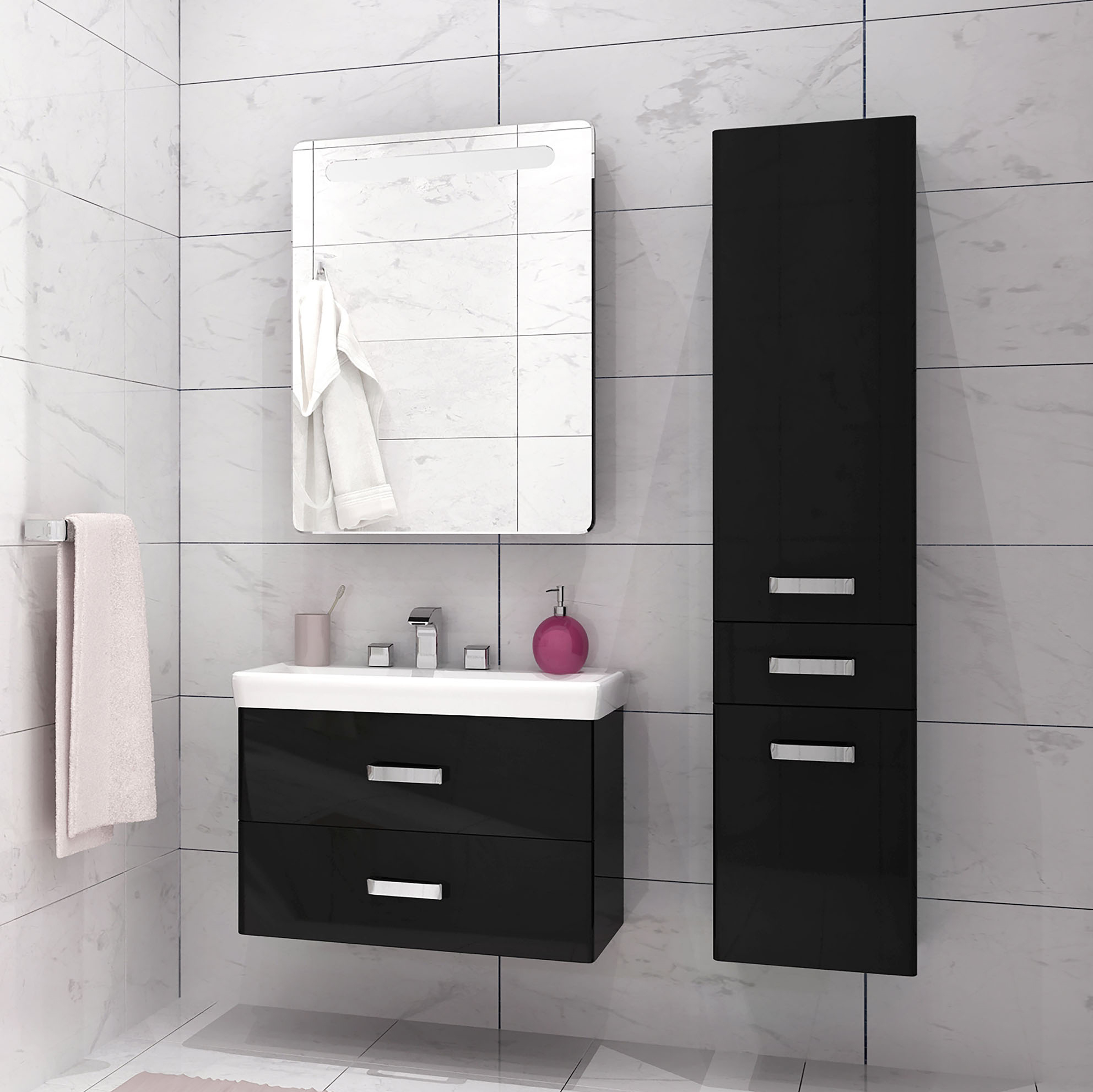 Шкаф-пенал AQUATON Америна чёрный 1A135203AM950 - 2