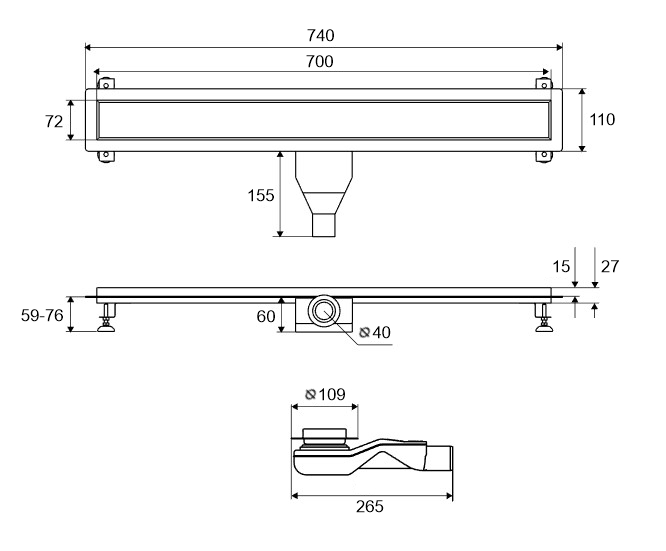 Душевой лоток Excellent Stilio 70 решетка декоративная золото INEX.1515.700.R.GL - 3